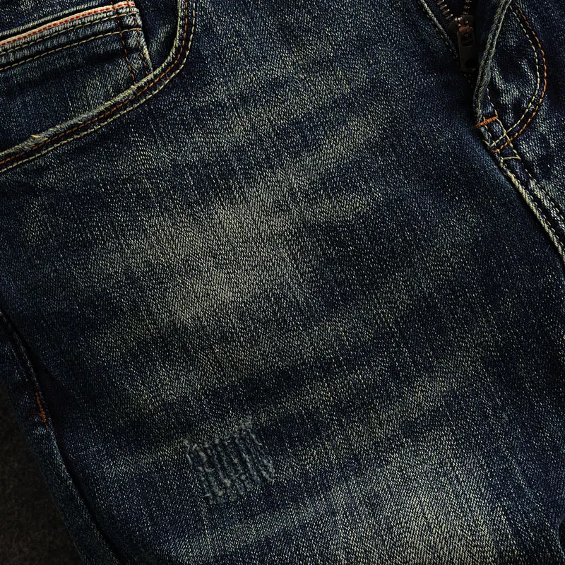 Fashion Vintage Men Jeans High Quality Retro Black Blue Stretch Slim Fit Ripped Jeans Men Embroidery Designer Trendy Denim Pants