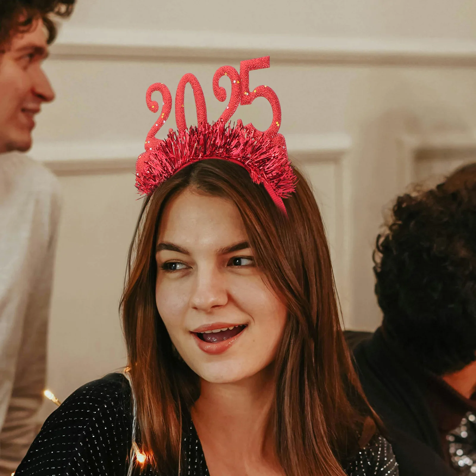 

4Pcs New Years Headband 2025 Happy New Year Shiny Fabric Tiara Christmas Eve Party Hair Accessory Stylish Decoration