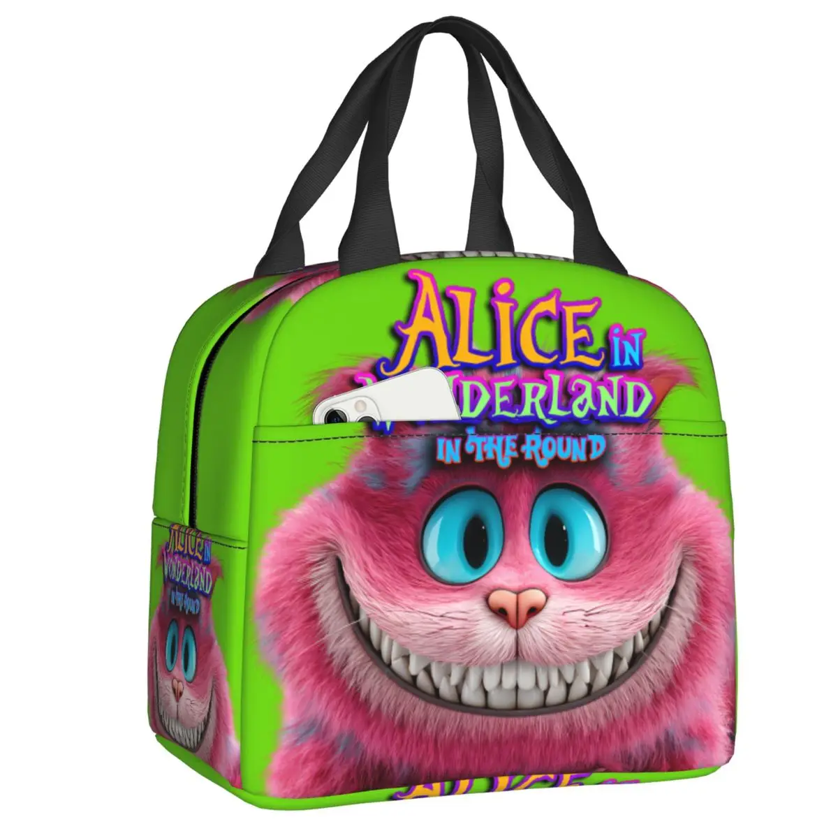 

Custom Alice In Wonderland Insulated Lunch Bag for Women Leakproof Cheshire Cat Thermal Cooler Bento Box Office Picnic Travel