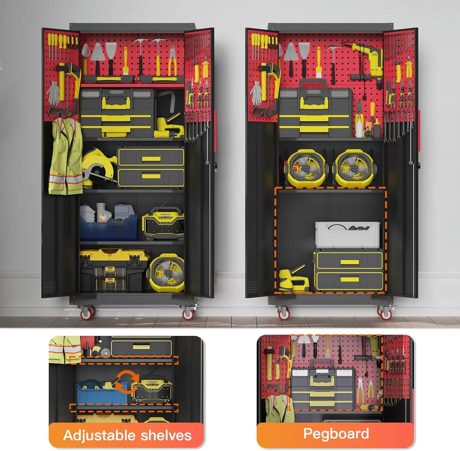 Metal Garage Storage Cabinet, Tall Garage Cabinets with 5 Adjustable Shelves, Steel Tool Storage Cabinet with Wheels image 4