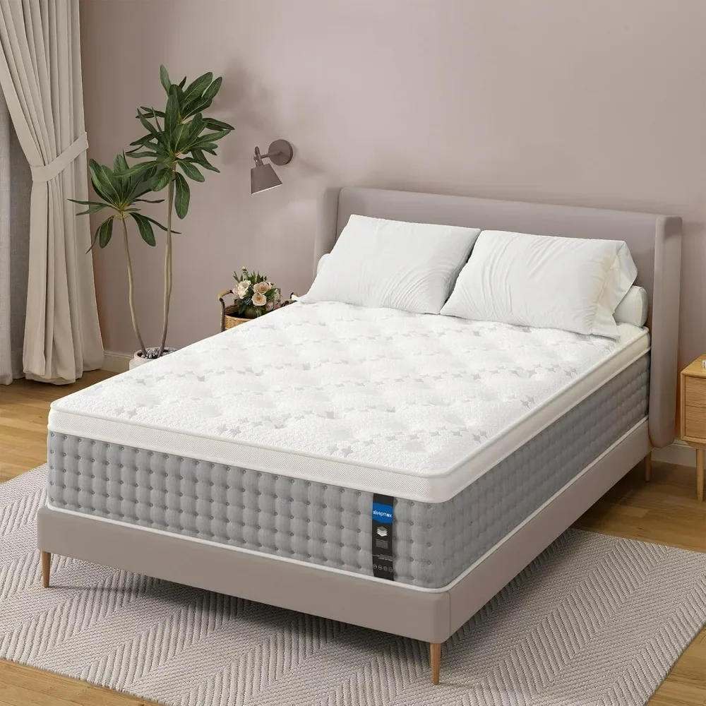 Matelas King Hybride à 6 Couches, 14 Pouces, pour Soutien Extra Lombaire et Hanches, Sans Odeur, dans une Boîte