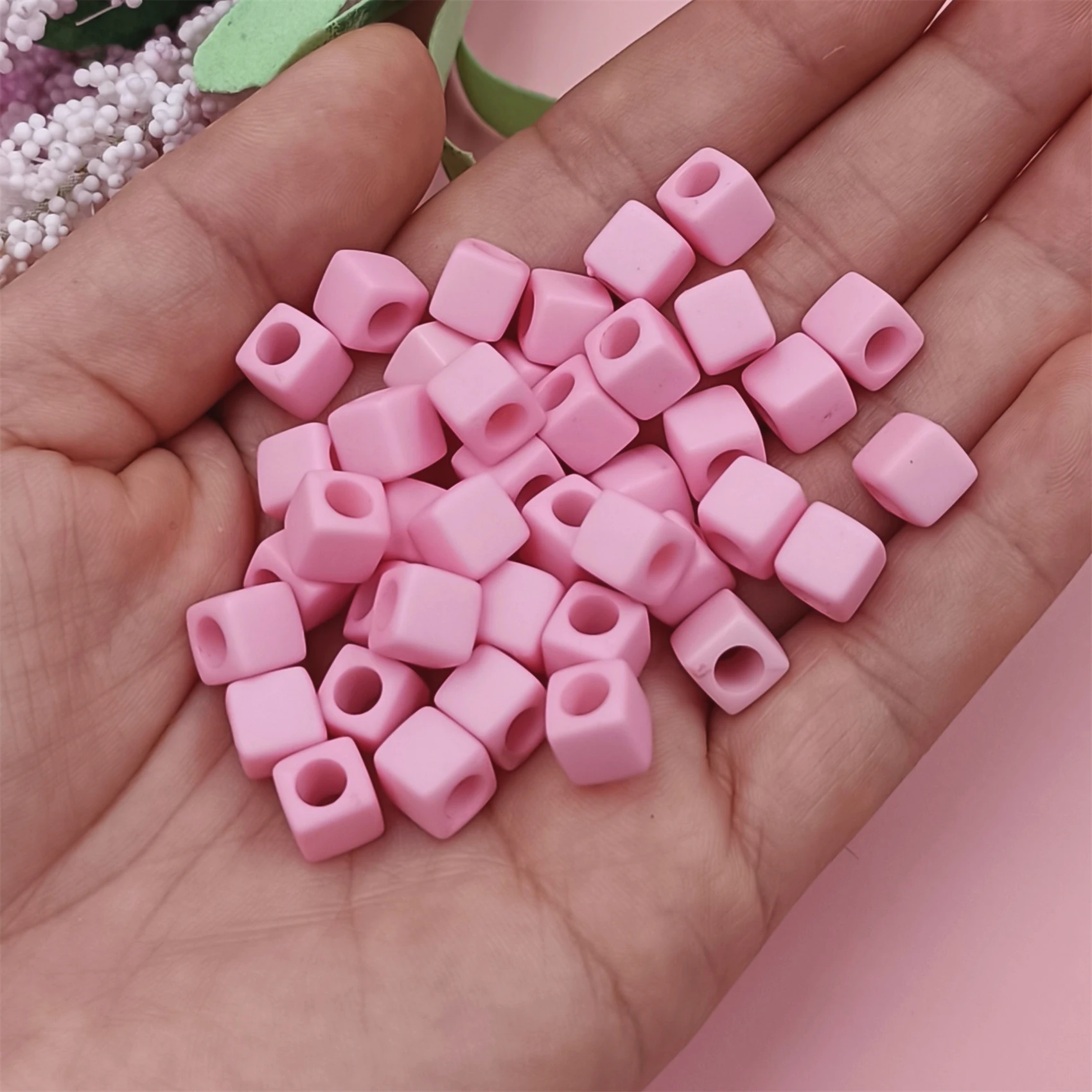 40Pcs 7mm Big Hole Square Loose Beads DIY For Jewelry Making Candy Color Necklace Bracelet Pendant