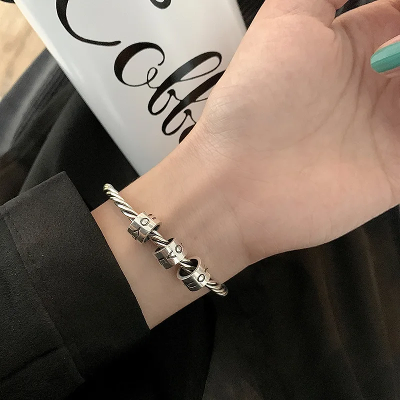 

VENTFILLE Silver Color Braided Love Letter Bracelet For Women Girl Party Gift Punk Hiphop Ins Jewelry Dropshipping Wholesale