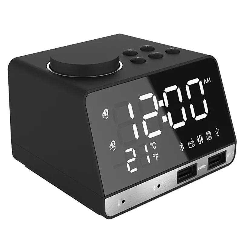 

Настольные часы-будильник ABUO-Home Decor с динамиком, 2 портами USB, Bluetooth 4.2, радио и LED-дисплеем