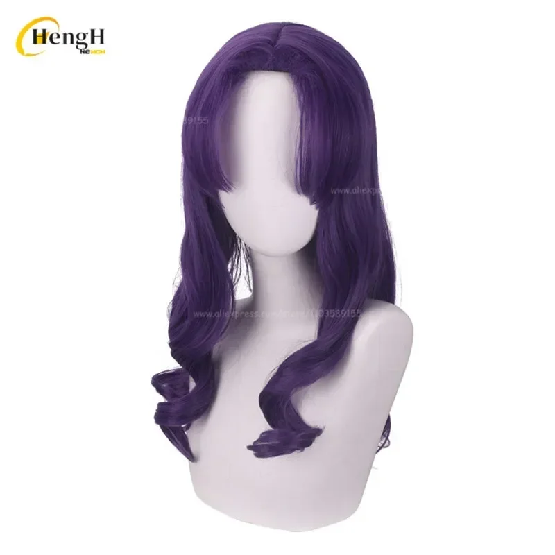 In Stock Anime Synthetic EVA Katsuragi Misato Katsuragi 55cm Long Purple Wavy Hair Cosplay Wig Heat Resistant Hair Party Wigs