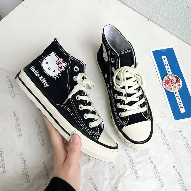 Sanrios Kawaii Anime Hello Kitty kreskówka wysokie buty płócienne studenta Graffiti sneakersy na płaskim obcasie wszechstronny prezent modne buty