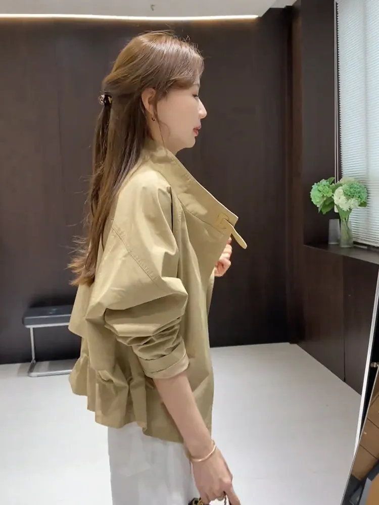 Korean Design Sense Drawstring Jacket Women's Spring New Style Elegant Versatile Youthful Slimming Collar Top