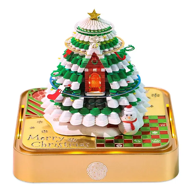 AWAH 2026 LED Light Christmas Tree Desk Calendar 3D Tear Away Paper Carving Art Memo Pad Holiday Office Desktop Decoration