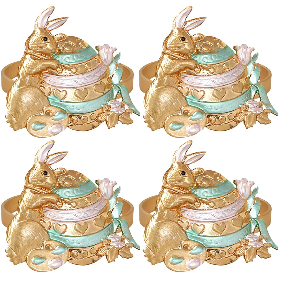 

4 Pcs Rabbit Napkin Rings Napkins Holder Easter Buckles Themed Decors Alloy Ornaments Serviette Bunny Adorable