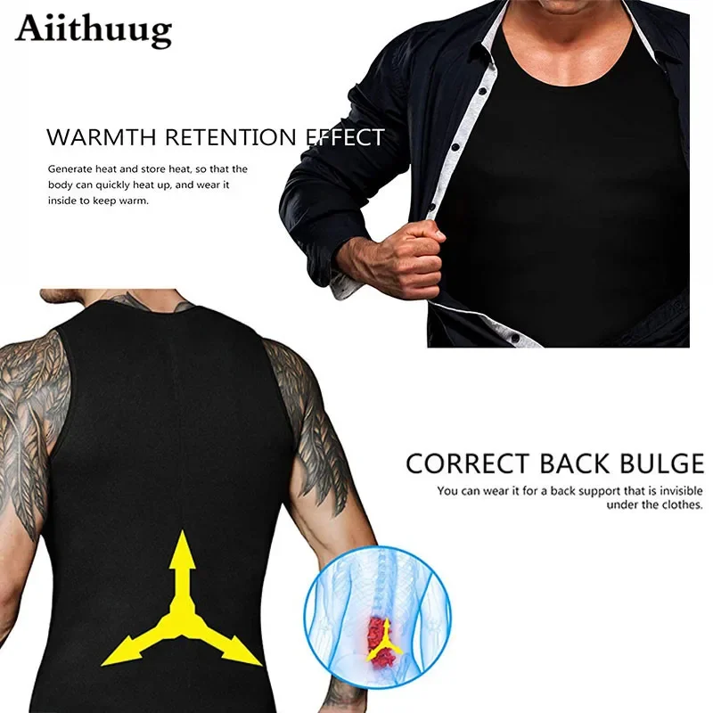 Aiithuug Men’s Premium Slimming Shapewear Sauna Tank Top Vest Sweat Shirt Neoprene Top Training Body Shaper Sweat Sauna Suit