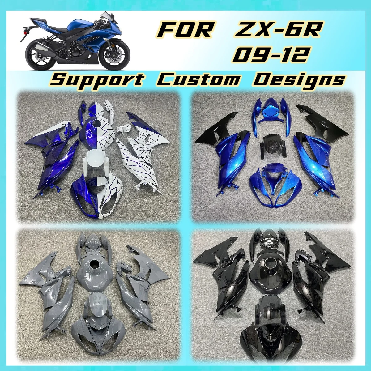 2009-2012 ZX6R Fairings Accessories Direct Fit Motorbike Plastics for Kawasaki ZX 6R 09-12 Custom Colors Styling