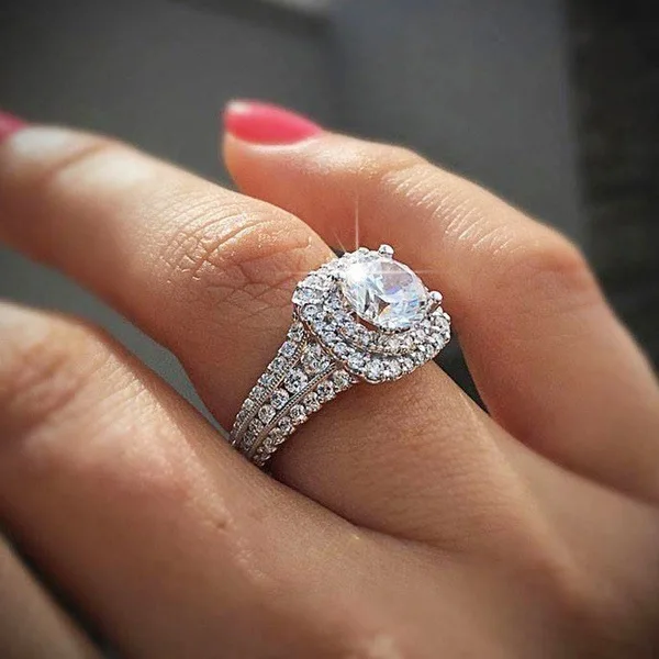 New Style 925 Sterling Silver Rings for Women Double Layer Ultra Sparkling Cubic Zirconia Rings Fashion Elegant Finger Jewelry