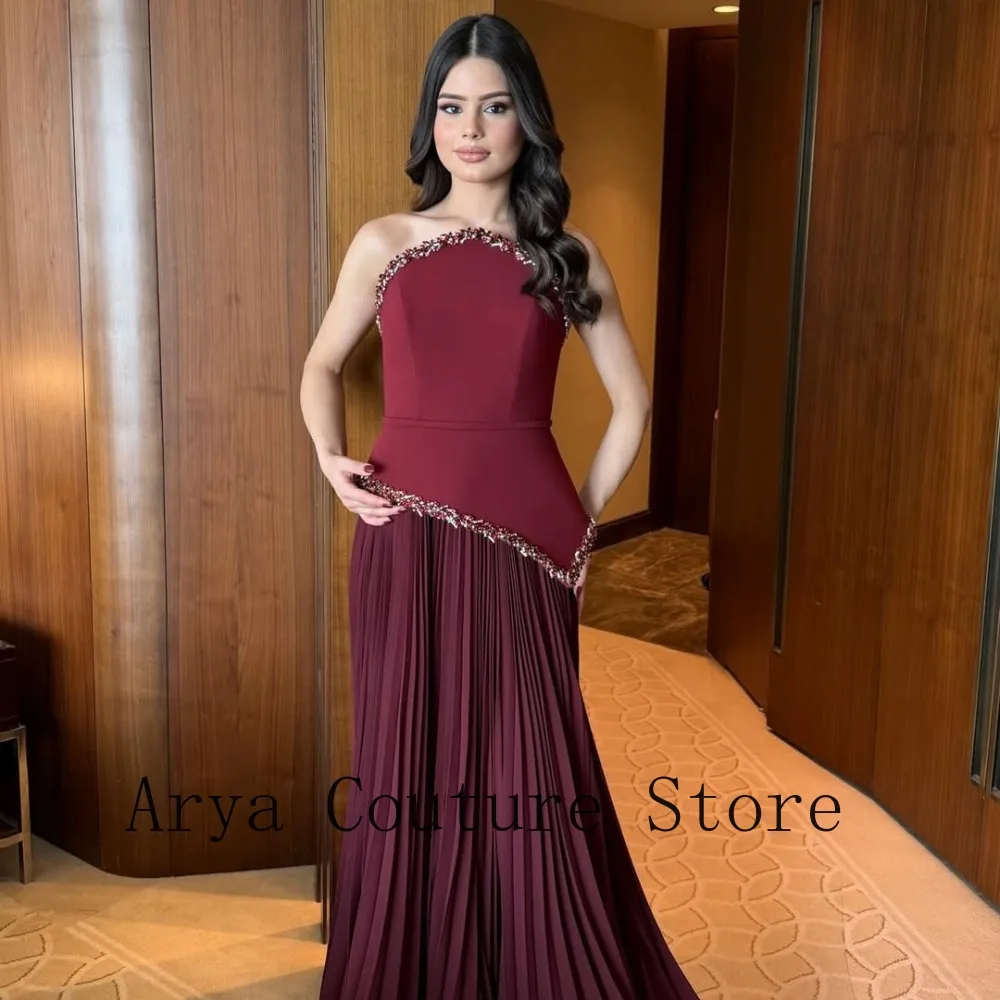 Customized Burgundy One Shoulder Beaded Pleated Maxi Evening Dress Women 2026 Luxury Formal Prom Wedding Guest Gown Plus Size