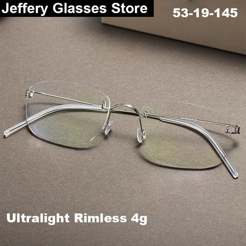 Fashion Square Rimless Glasses Frame Men Women Pure Titanium Ultralight 4g Thin Rim Eyeglasses Small Big Face Comfort Eyewear