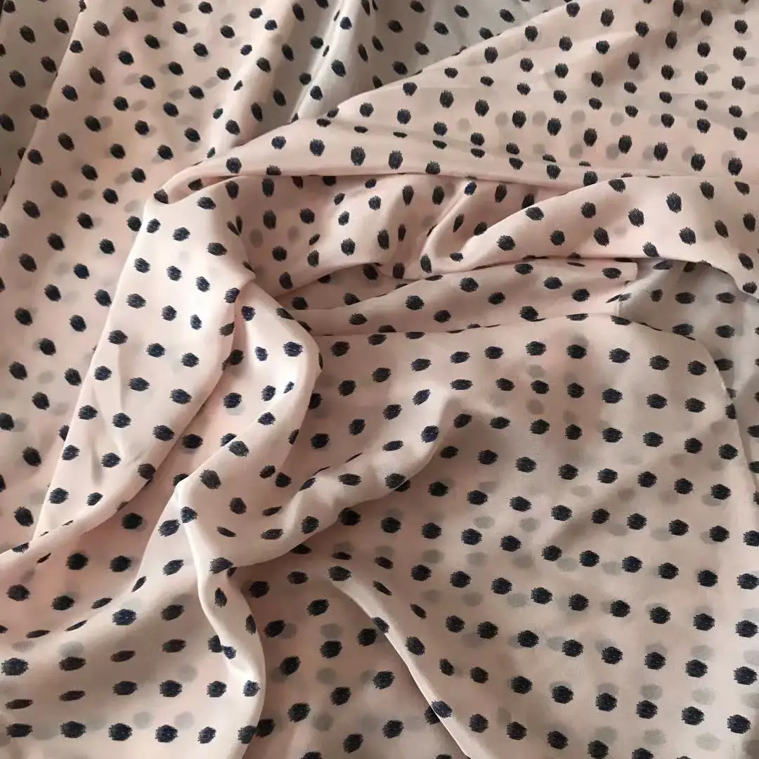 1 meter 100% Mulberry Silk 15 momme Crepe Silk Fabric Pink Dots Printed 138cm 54