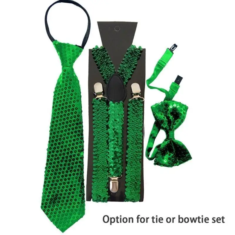 39BD Frauen Männer Sparkly Pailletten Hosenträger Bowtie Krawatte Set Clip-on Elastische Y-Form Zurück Brace Hosenträger Cosplay – Detail 10