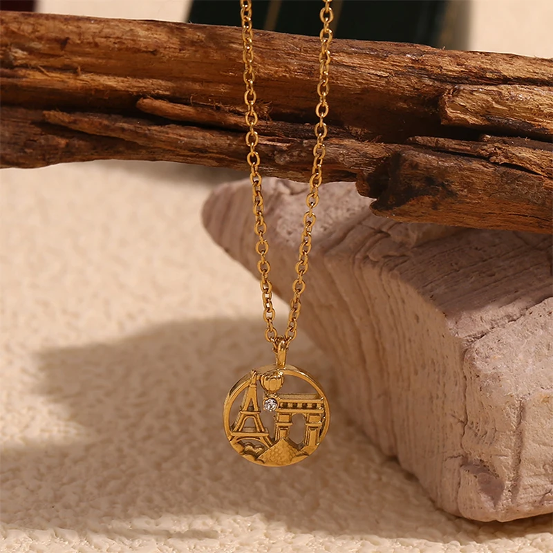 

PRISCA | Paris Pendant Necklace for Women Stainless Steel Vintage Jewelry Fashion 2024