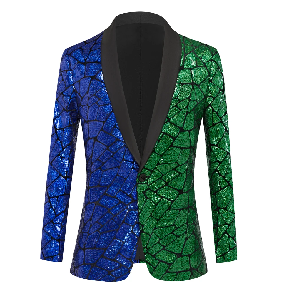 

Mens Green And Blue Dual Color Sequin Blazer Jacket Shawl Lapel One Button Shiny Wedding Party Suit Jackets Dinner Tuxedo Coat