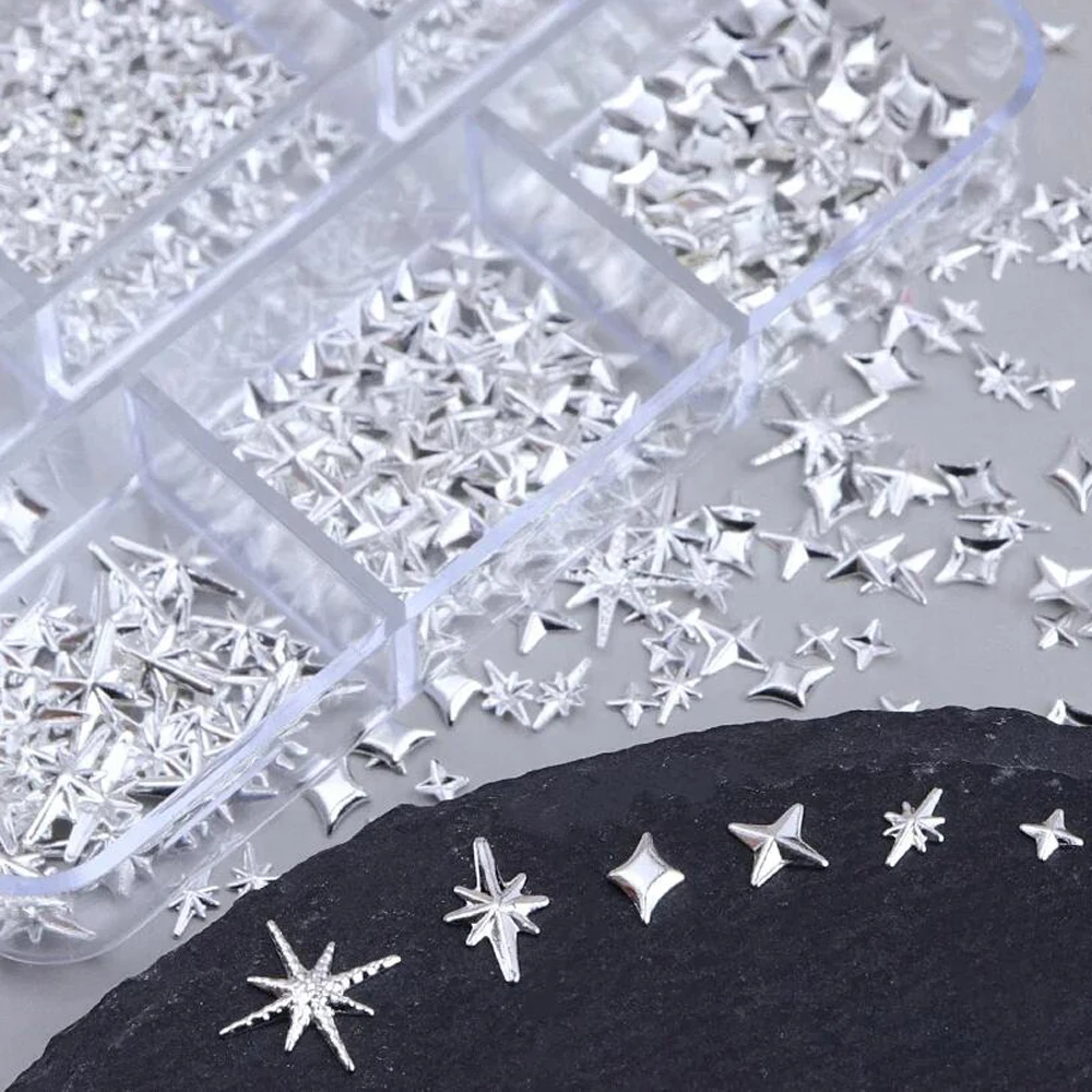 6 شبكات معدنية اطلاق النار ستار مسمار الفن مجوهرات صغيرة الذهب والفضة ستار ضوء النجوم لامع مسمار السحر الشرير برشام عون ستار مانيكير PH #4