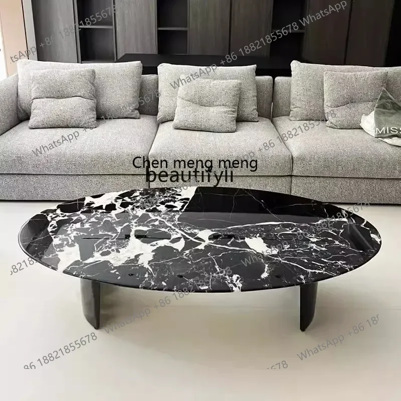 

182Living room household natural marble oval coffee table Italian high-end light luxury designer combinationQQ