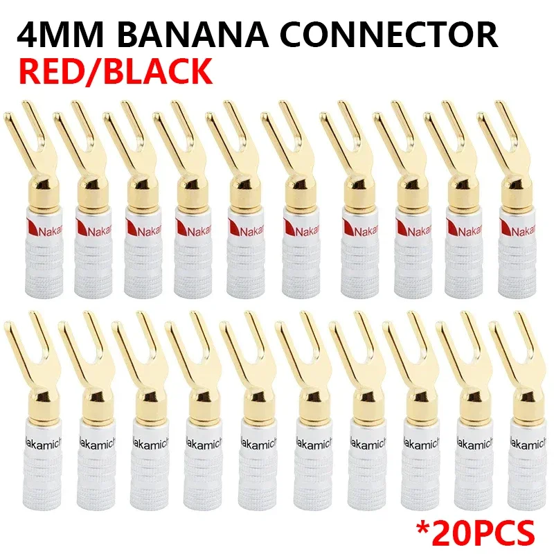 

20pcs/10pairs 4MM Nut Banana Plugs 24K Gold-plated Connector With Screw Lock For Audio Jack Speaker Plugs Black&Red