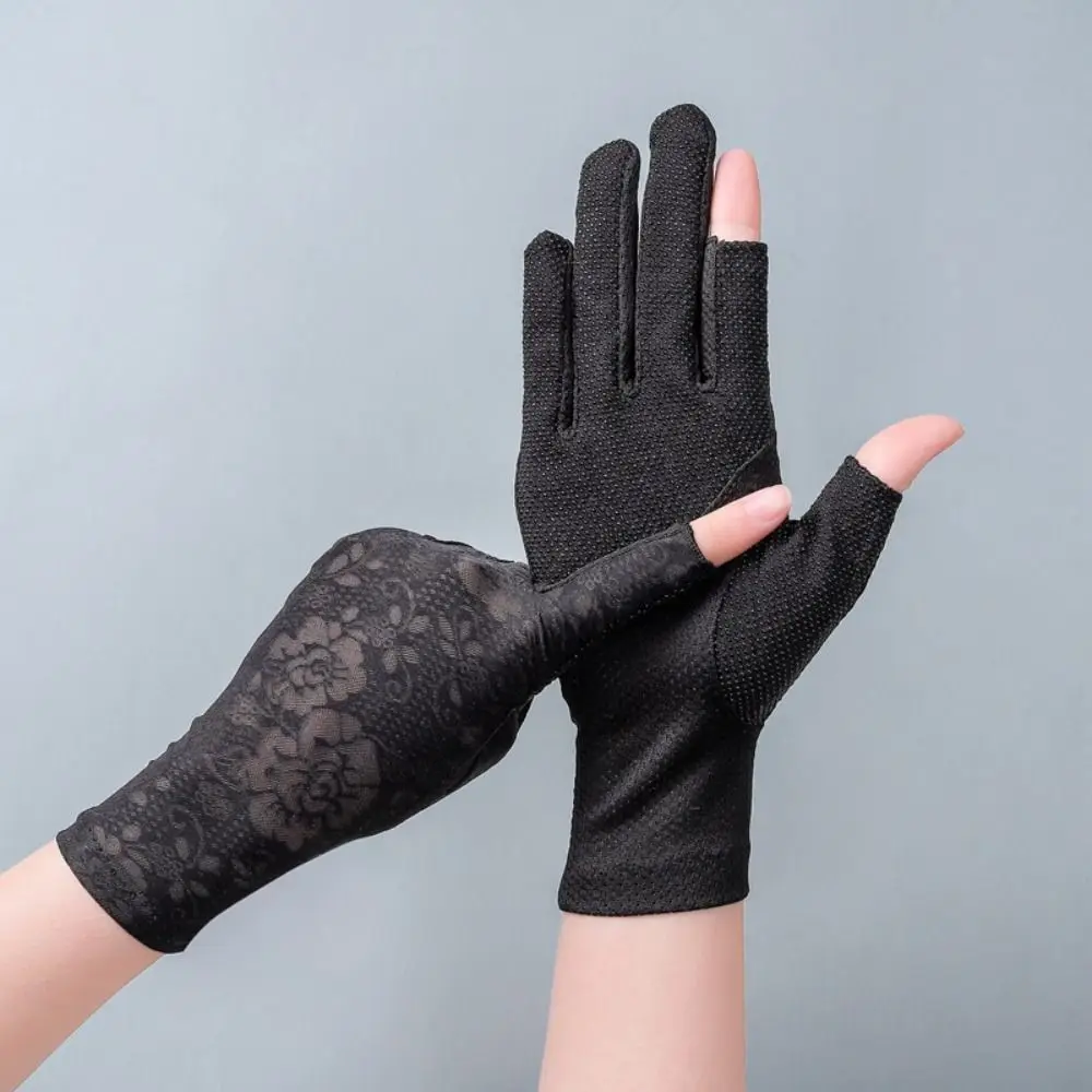 UV Protection Summer Sunscreen Gloves Ice Silk Lace Sun Protection Gloves Elastic Slip Resistant Cycling Driving Gloves