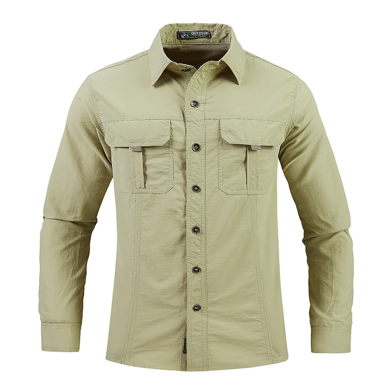 

Outdoor Military Style Pocket Shirt for Men Solid Color Slim Casual Brand Clothing Men Long Sleeve Shirts Size 5XL