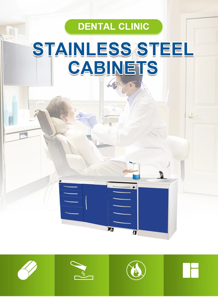 Mobili per cliniche ospedaliere Mobili dentali Corpo in acciaio inossidabile Scrivania con armadio portaoggetti