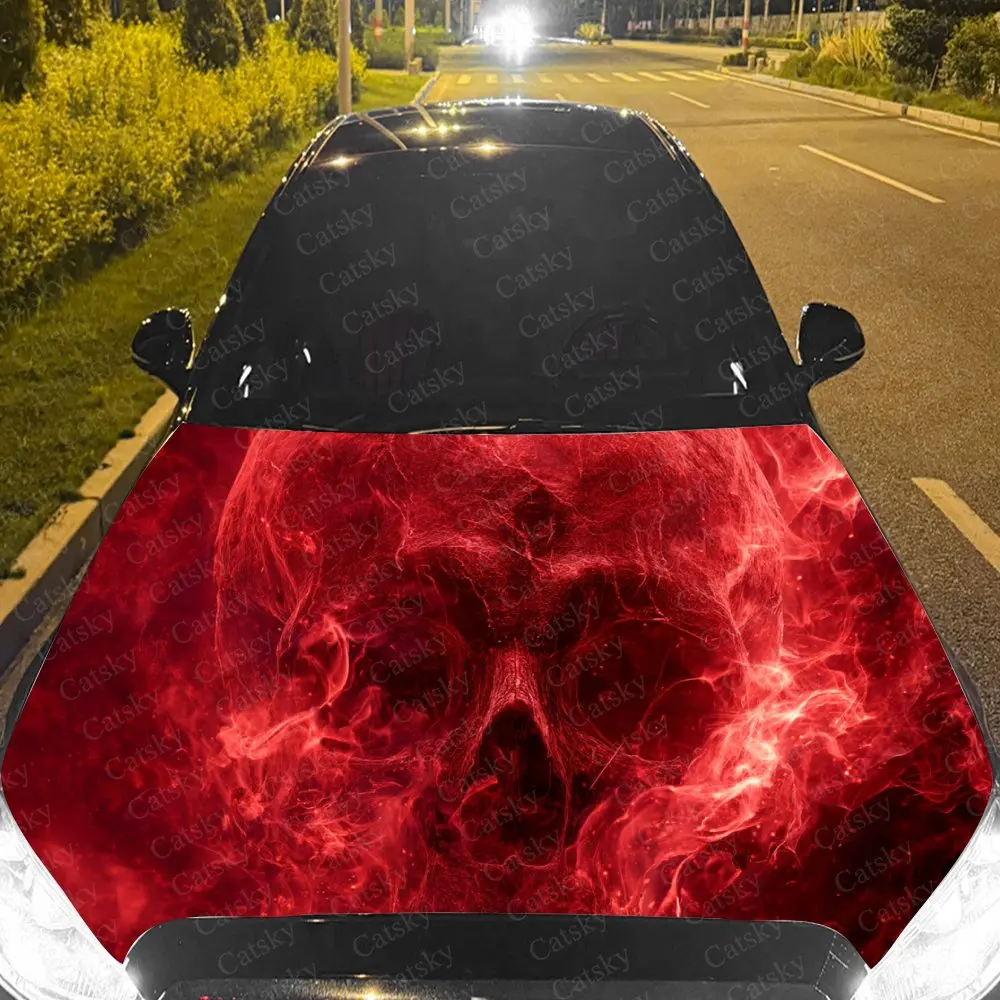 

Car Decal Crimson Skull with Fiery Textural Artistic Fusion Design, Creating a Mysterious and Smoldering Visual Car Hood Sticker