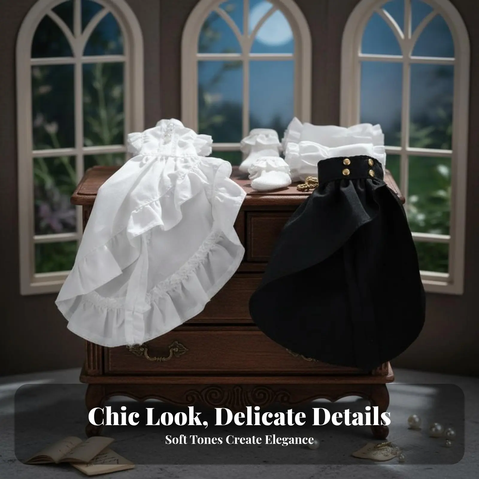 

BJD Doll Outfit Authentic Look 1/12 Scale Doll Dress Ruffled High-Low Skirt Set Color-Fast Treatment Toy Accessory Easy Dressing
