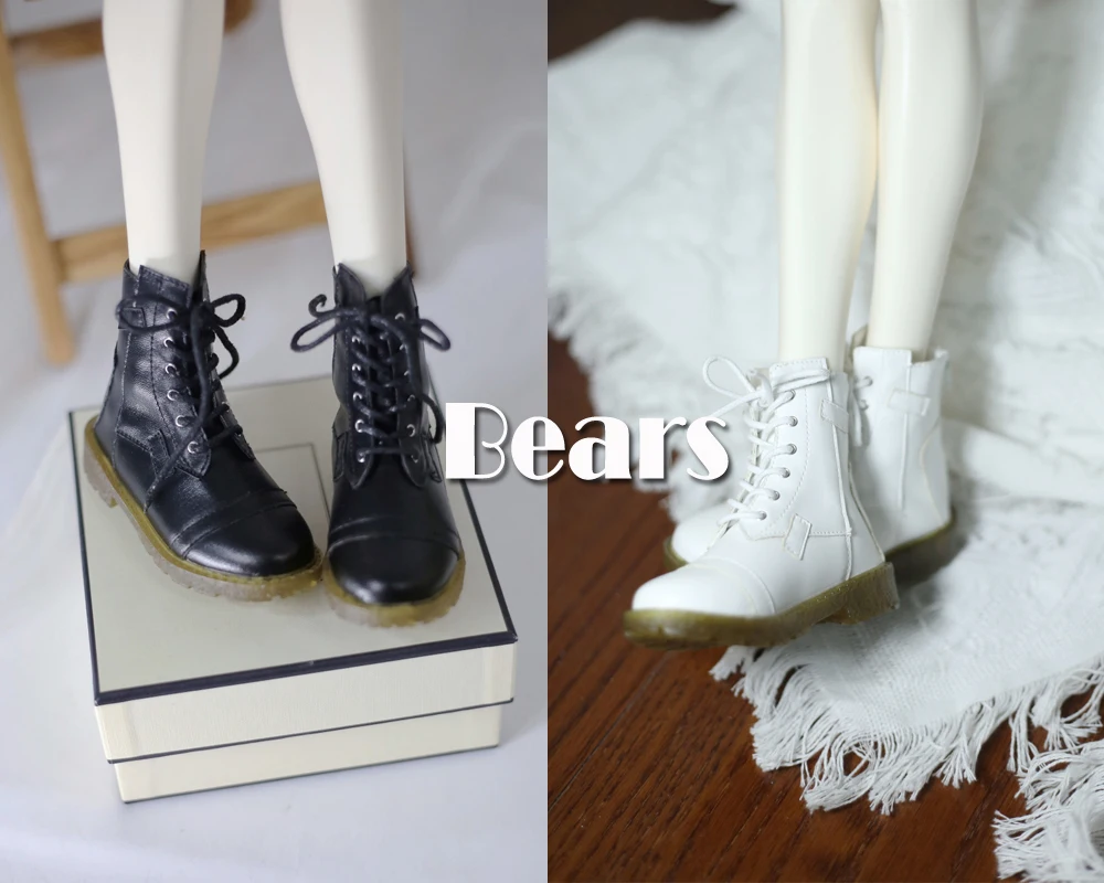 BJD Doll Shoes White Black Patch Cowhide Sole Leather Boots Shoes For 1/4 BJD MSD MDD SD17 POPO68 Uncle ID75 Doll Accessories