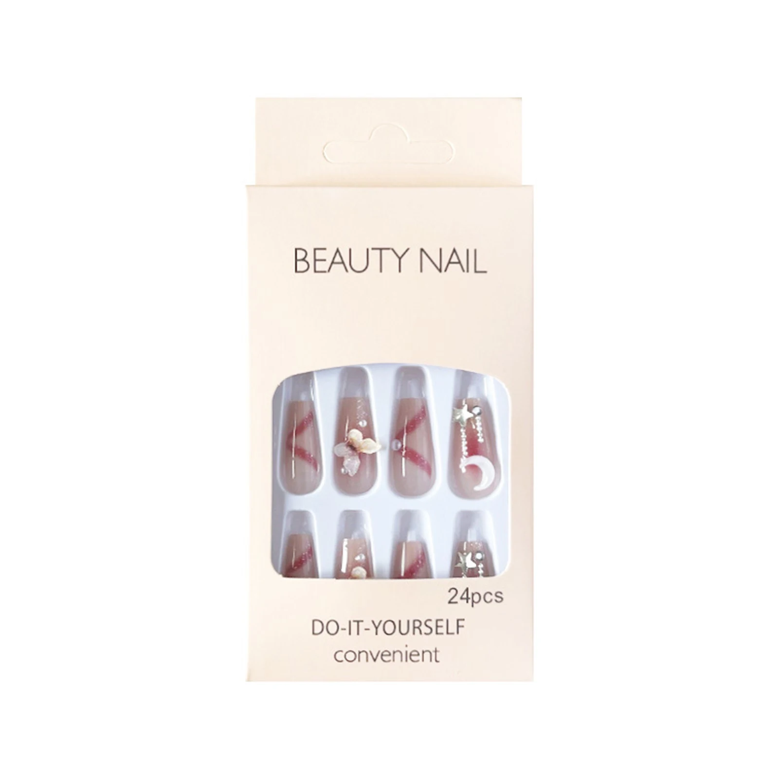 Red Blushed Long Ballerina Nails Waterproof and Scratch-Resistant Fake Nails for Nail Art Starter Beginners