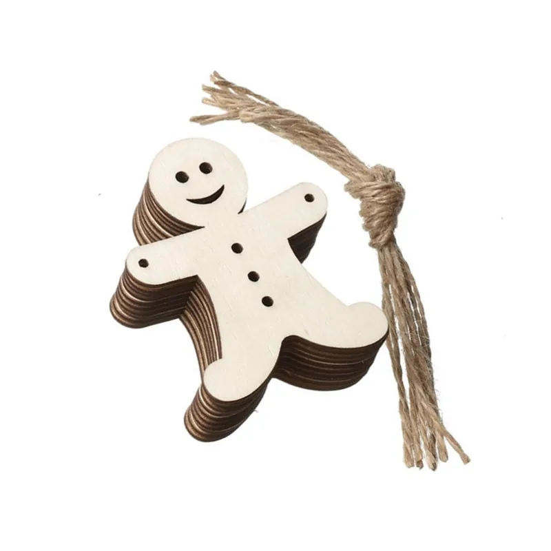 10pcs Unfinished Gingerbread Man Ornaments Wooden Gingerbread Hanging Baking Cutout Tree Ornaments for Christmas DIY Decorations