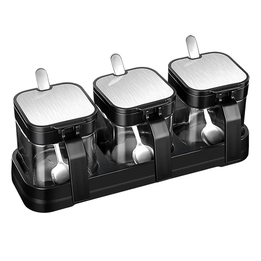 Juego de tarros de almacenamiento de vidrio, contenedores de especias con tapas de acero inoxidable y cucharas para servir azúcar, sal, café y té