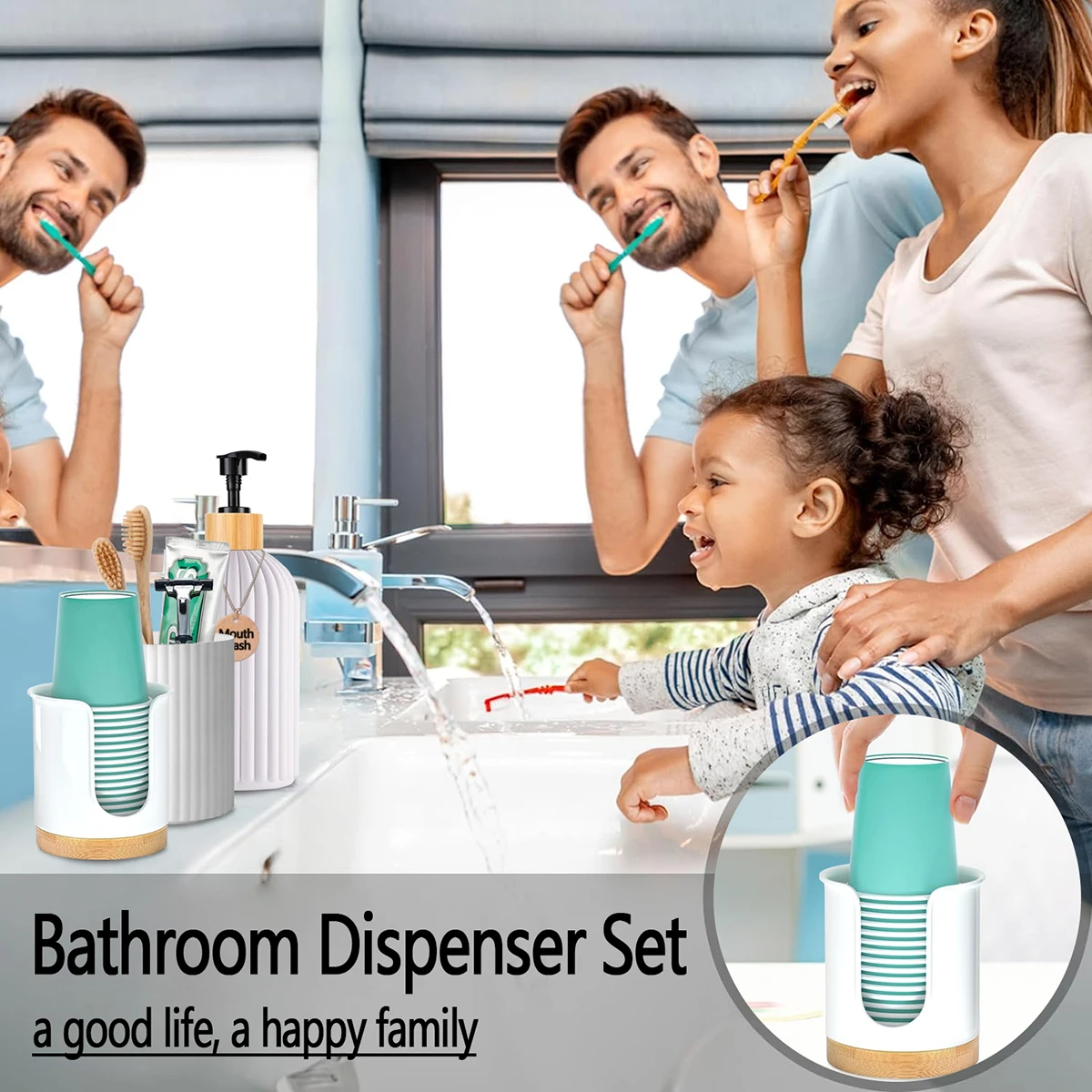 3PCS Bathroom Set Mouthwash Dispenser Wash Cup and Disposable Cup Holder Set for Bathroom Toiletry Set