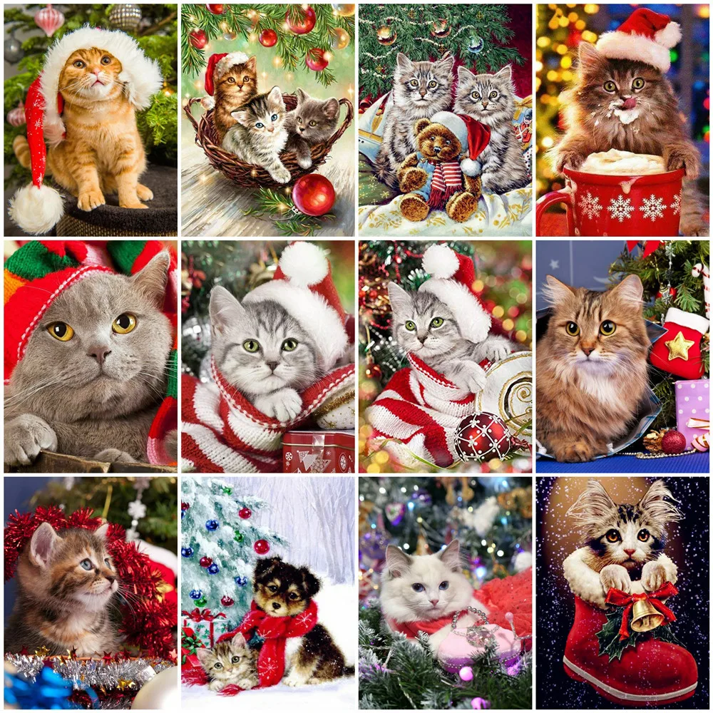 

5D Diamond Painting Animal Cat Diamond Embroidery Christmas Cat Cross Stitch Rhinestone Picture Mosaic Set Christmas Home Decor