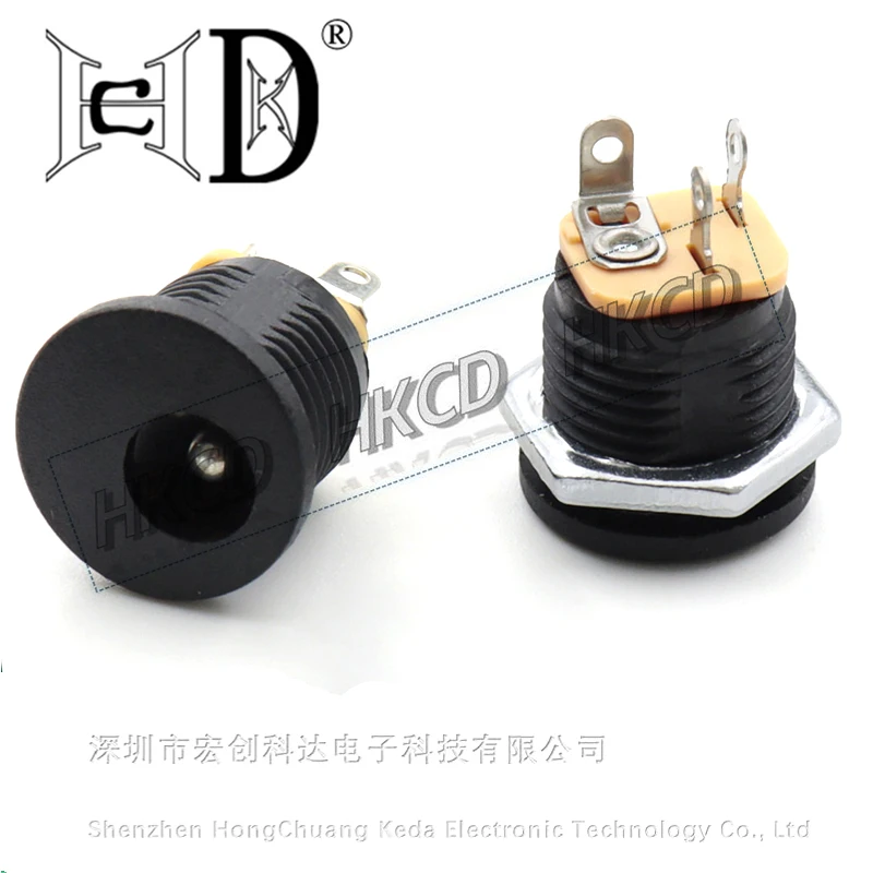 5pcs DC-022 5.52.1mm 5.52.5mm DC Power Jack Female Socket Panel Mount Threaded DC Barrel Connector with Hex Nut RoHS Wholesale