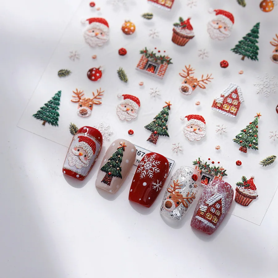 Cute Christmas Bear & Gingerbread Nail Stickers - Xmas Tree Winter Snowflake Holiday DIY Nail Art Decals