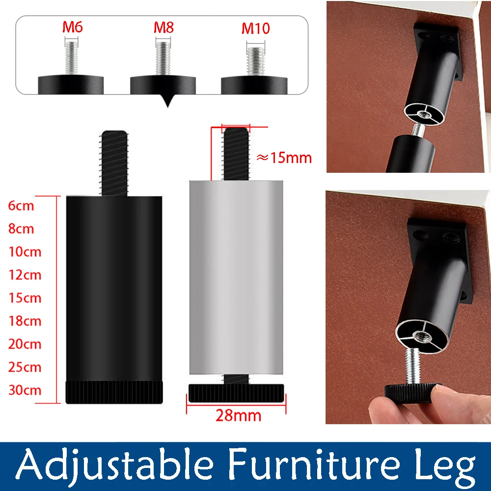  Furniture Leg M6/M8/M10 Screw Adjustable Aluminum Alloy Sofa Leg for Table Legs Raised Feet Refrigerator Washing Machine
