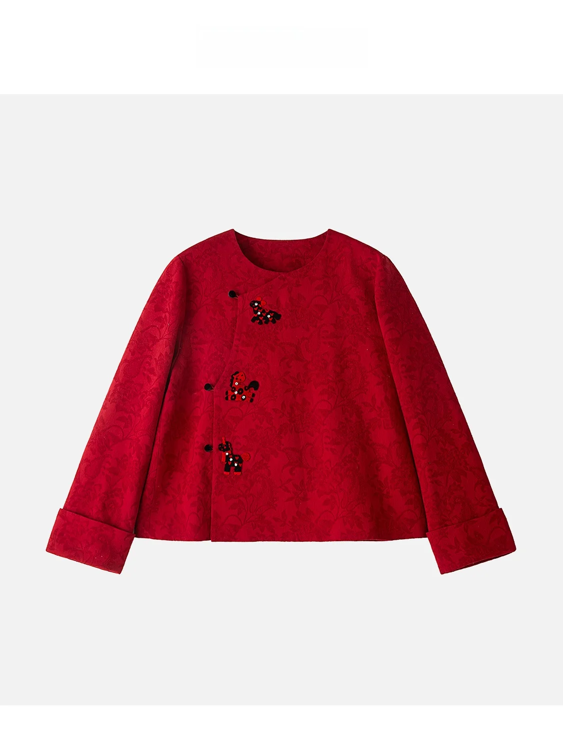 

Red Pattern Slim Fit Chinese Sle Top JINGJING2025 New Autumn Winter Faion round Ne Long Sve Casual irt