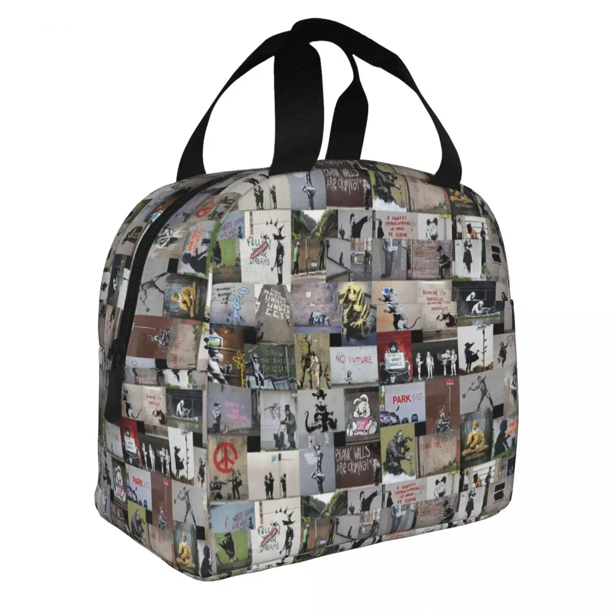 

Изолированная сумка для ланча с граффити Banksy, Термосумка в английском уличном стиле, герметичный контейнер для еды, школьный дорожный тоут