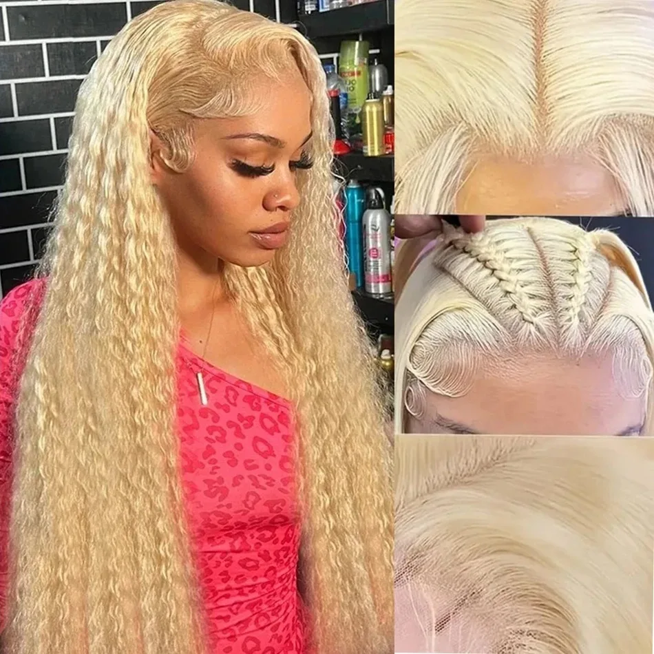 28 30 32 Inch 613 Honey Blonde Deep Wave 200 Density 13x4 Lace Front Wigs HD Transparent Lace Frontal Wig Curly Human Hair