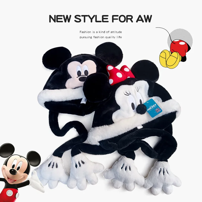 Kawaii Winter Warm Plush Hat Minnie Mickey Mouse Figure Soft Cap For Adults Christmas Gifts