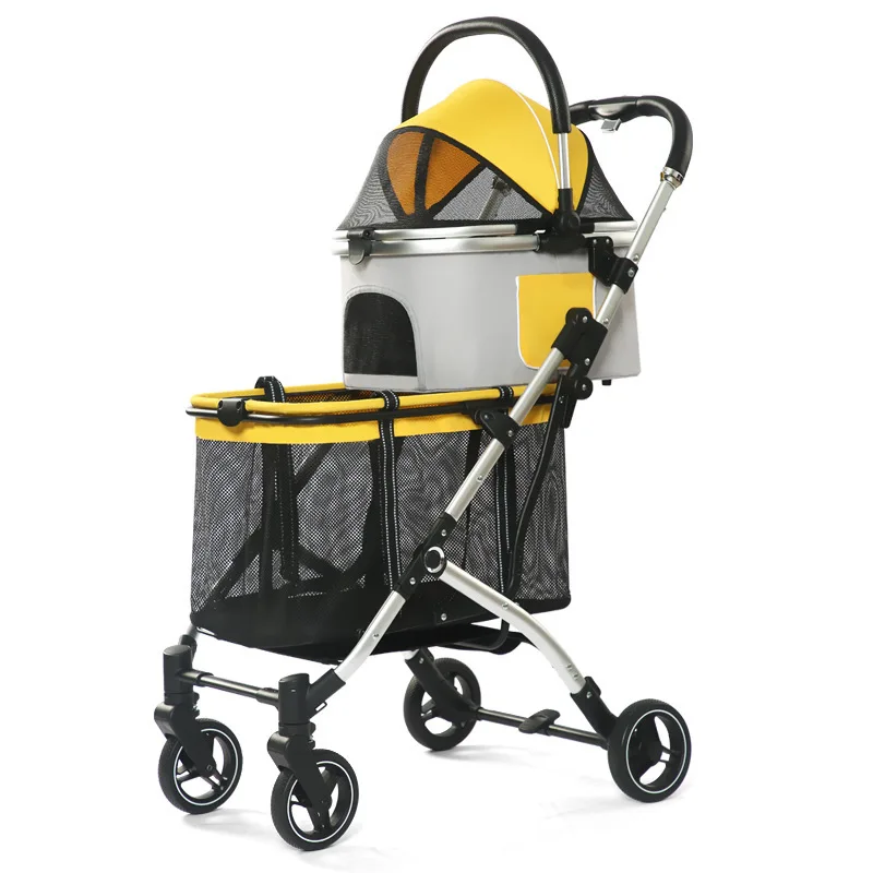 Foldable Pet Stroller Double Deck Dog Travel Stroller Pushchair Jogger With Storage Basket For Puppy Cat Pet Suplies Outdoor