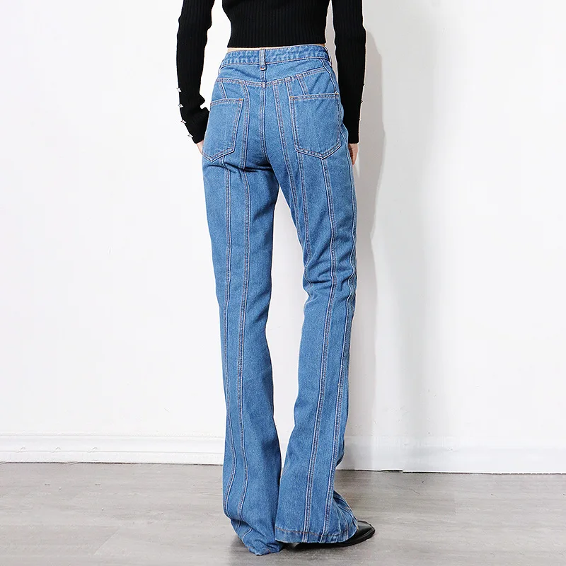 Calça feminina com emenda assimétrica, faixa de cintura oblíqua, ajuste solto, jeans de cintura alta, nova maré da moda, primavera e outono 2022