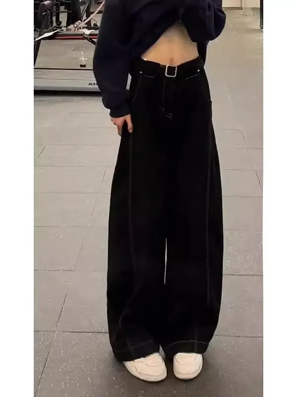 

American Sle Retro Denim Jeans Men's Spring Cleanfit Wide Leg Casual Pants Durable Polyester Fiber Low Waist Straight Tube