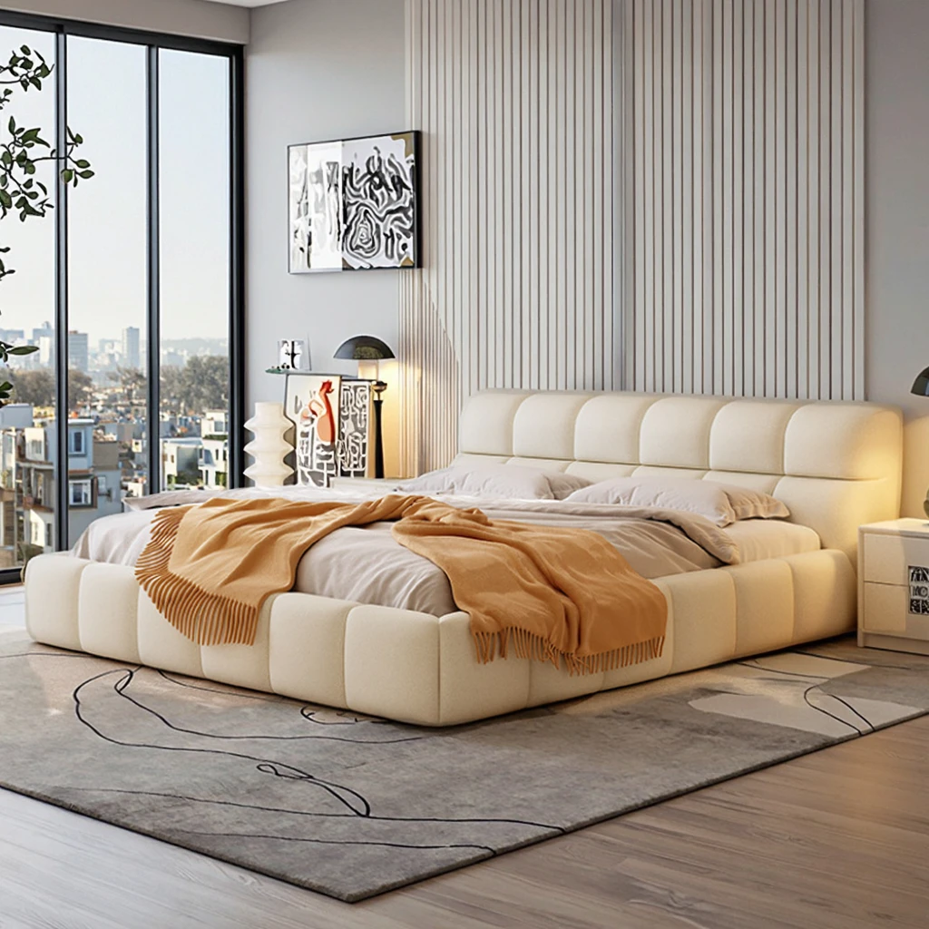 

Европейская минималистичная кожаная двуспальная кровать для отелей и главных спален