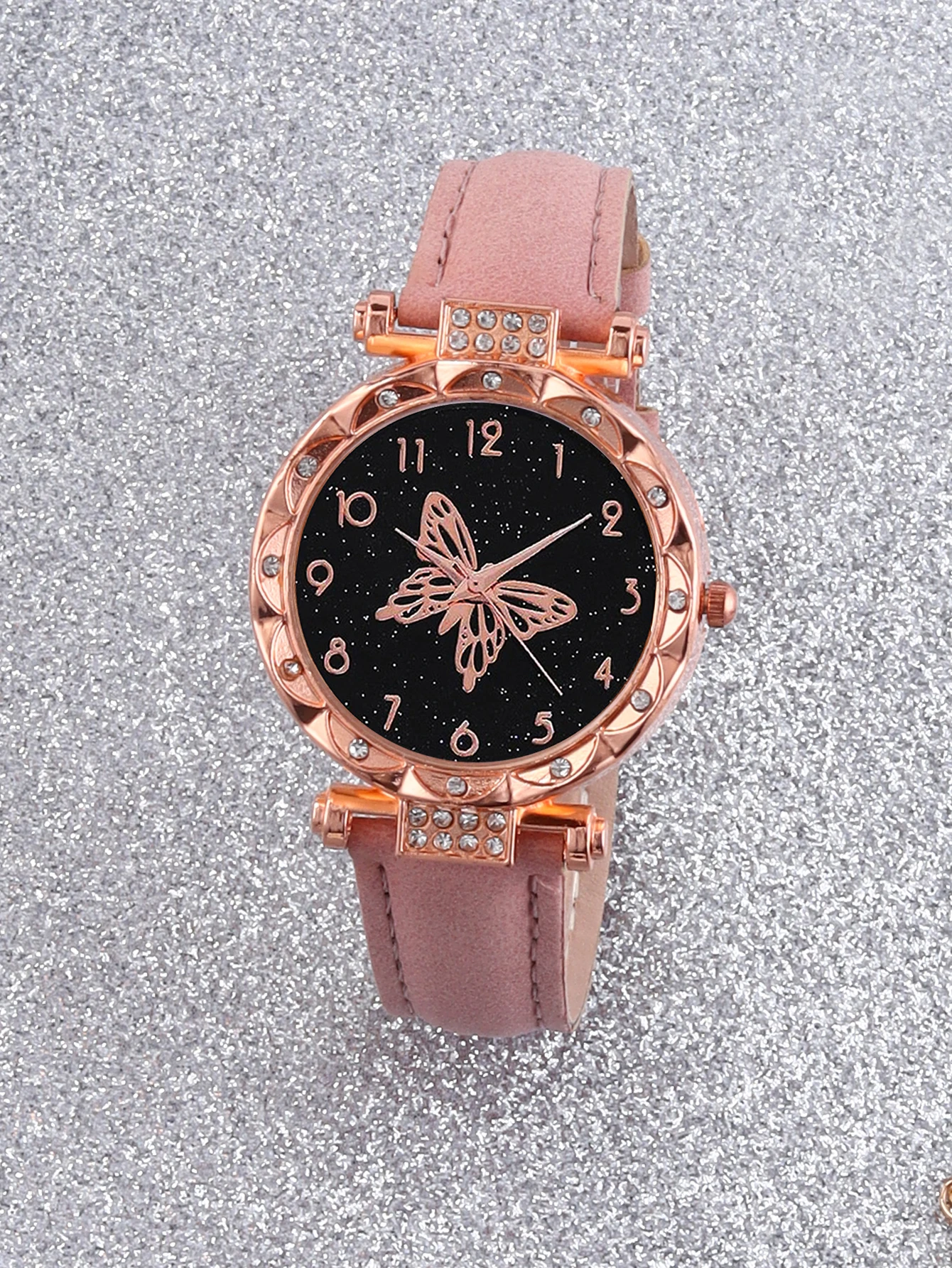 Pink Classic Lace Large Butterfly Ladies quartz watch with beaded butterfly necklace set analog watch gift everyday wear pieces