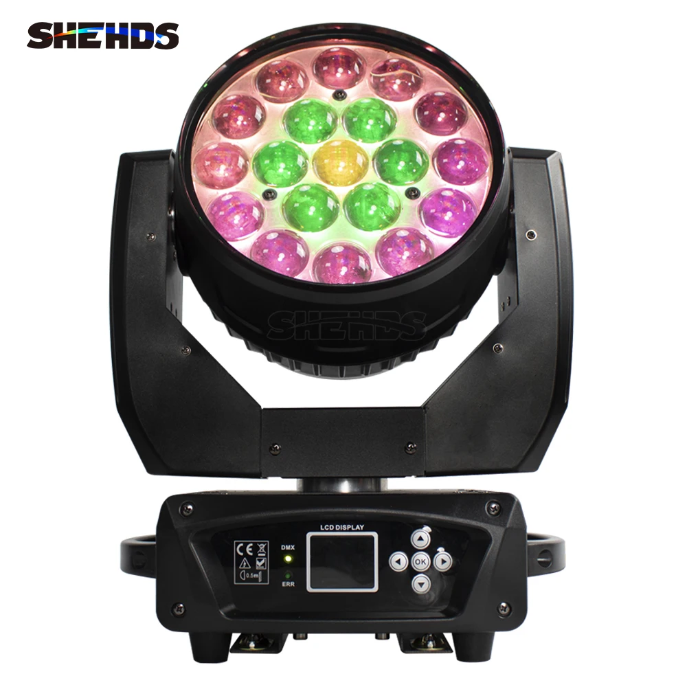 shehds feixe e lavagem 19x15w rgbw led zoom moving head projetor para dj disco party stage ball 01