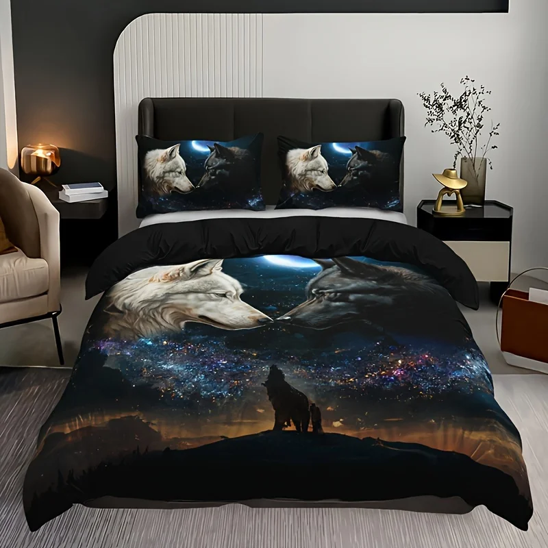 

Starry Sky Animal Wolf Print Duvet Cover Set Soft Comfortable Duvet Cover For Bedroom Guest Room Bedding Set